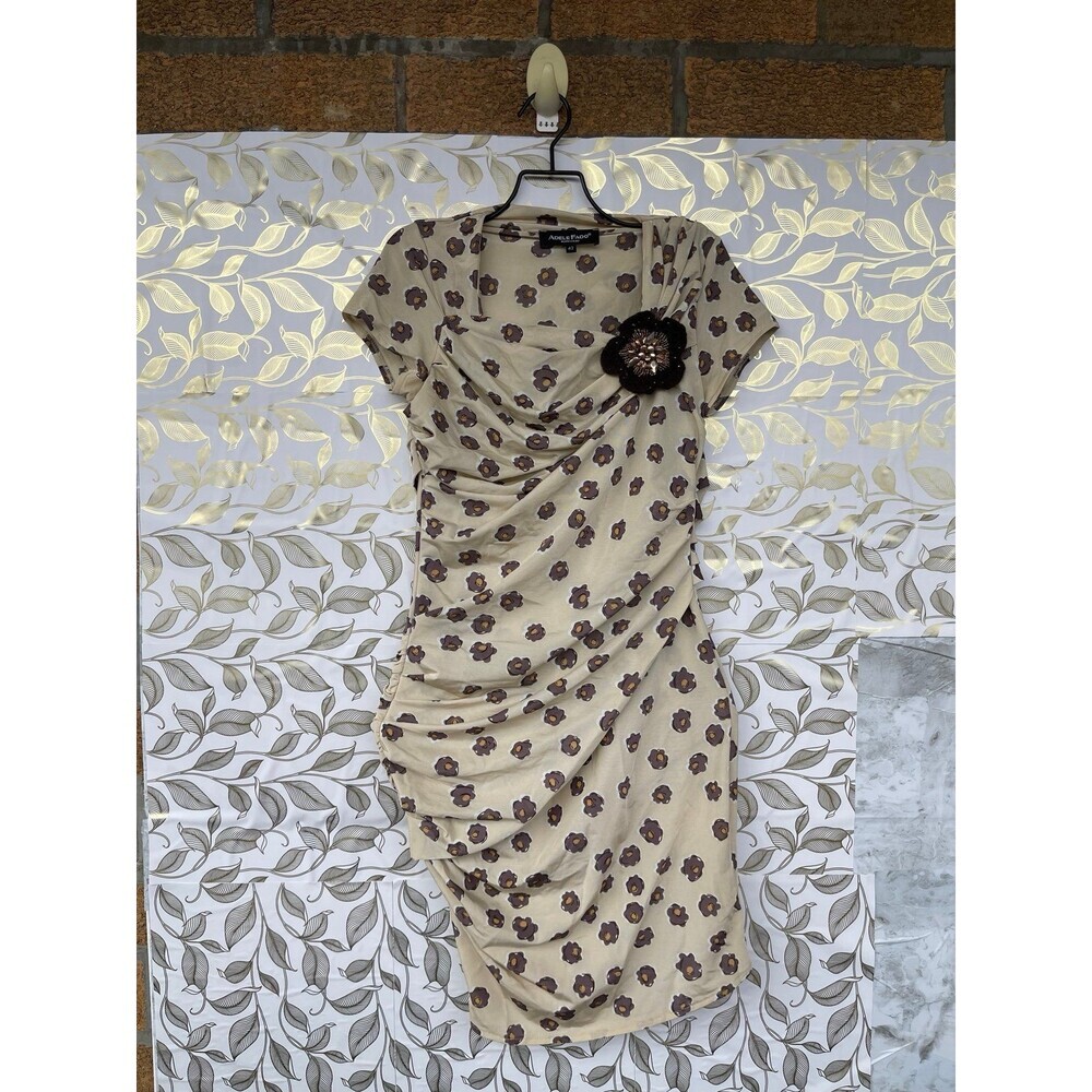 Adele Fado Italy Ruched Floral Mini Dress - Brown & Cream Whimsigoth Aesthetic -